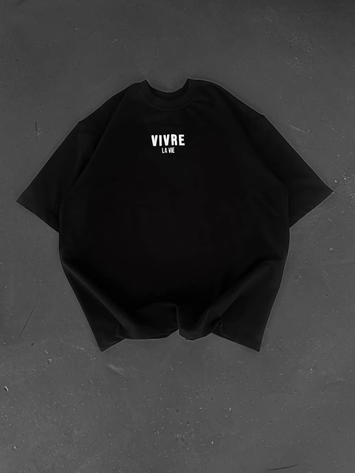 Baskılı Oversize Bisiklet Yaka T-shirt – Siyah