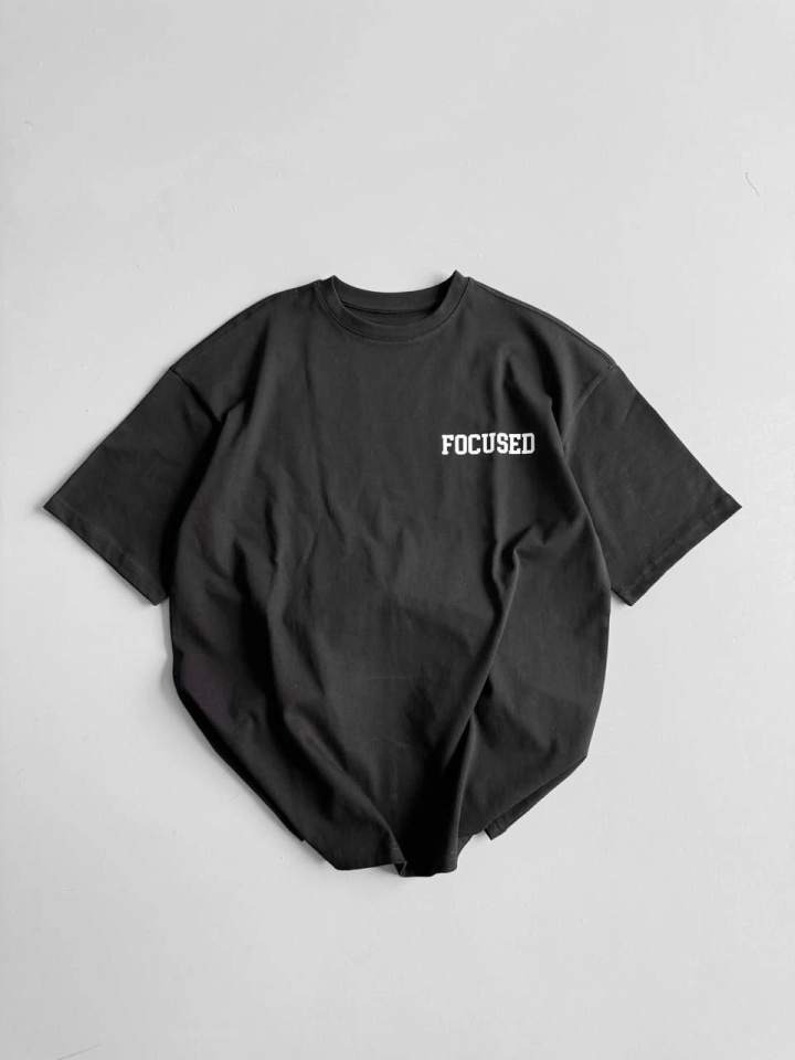 Baskılı Oversize Bisiklet Yaka T-shirt – Siyah