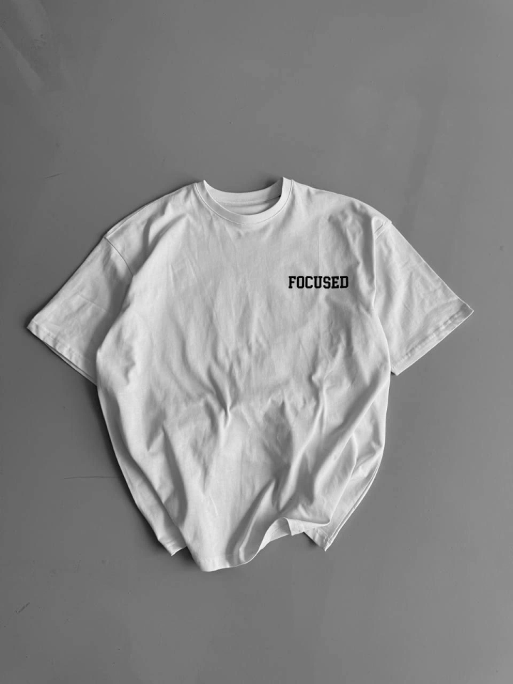 Baskılı Oversize Bisiklet Yaka T-shirt – Beyaz