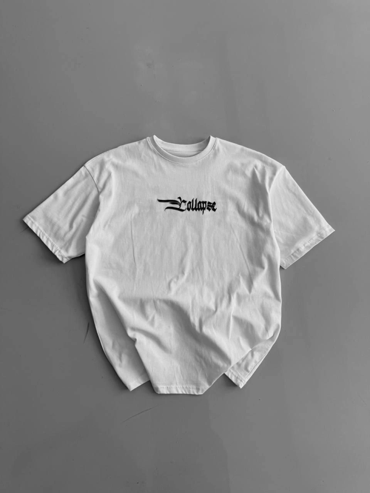Baskılı Oversize Bisiklet Yaka T-shirt – Beyaz