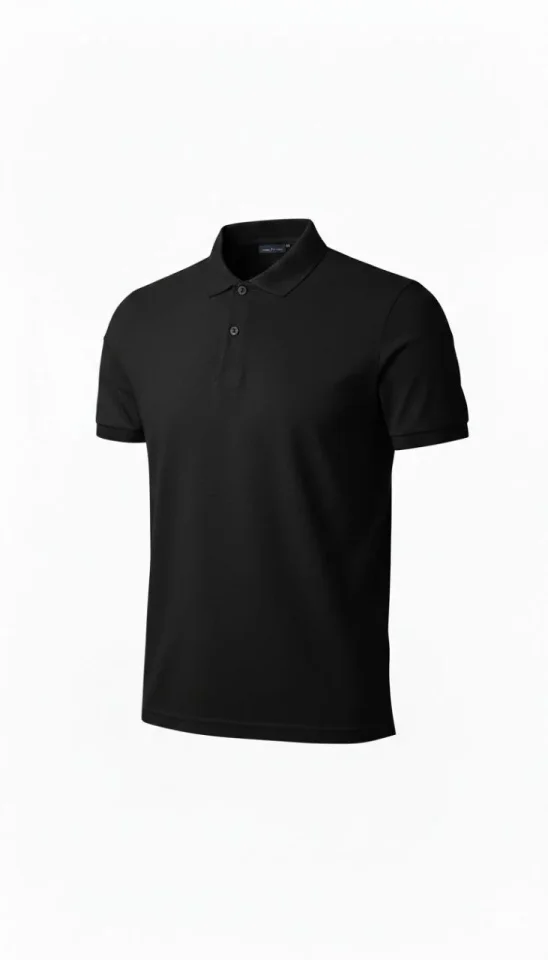 Erkek Pike Kumaş Düğmeli Yaka Regular Fit Günlük Kısa Kol Tişört T-shirt - Siyah - Görsel 2