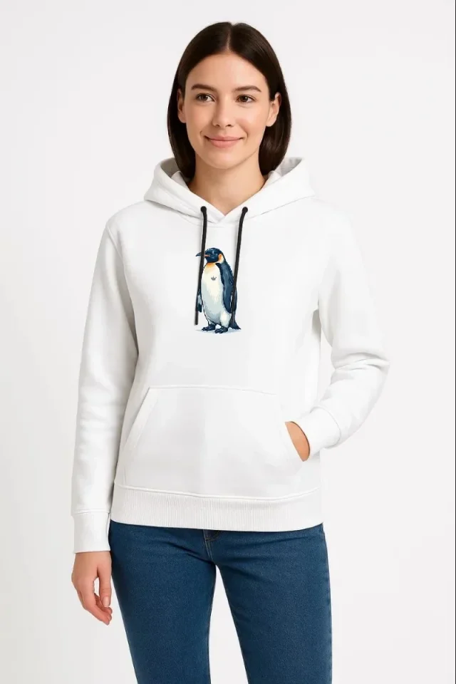 Oversize Hoodie - Sırt Baskılı Survivor Penguin Temalı, Felsefi Yazılı Kapüşonlu Sweatshirt - Beyaz - Görsel 2
