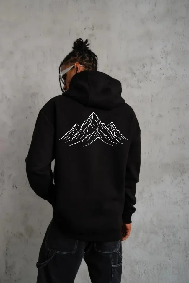 Erkek Nihilist Penguen Özel Tasarım Oversize Kapüşonlu Sweatshirt - Siyah - Görsel 2