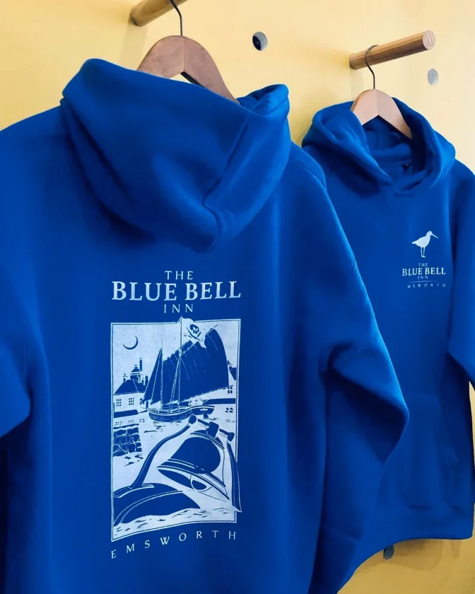 Erkek Kapüşonlu Double Oversize Üç İplik Pamuklu Deniz Yelken Baskılı Kanguru - Saks Mavisi - Görsel 2