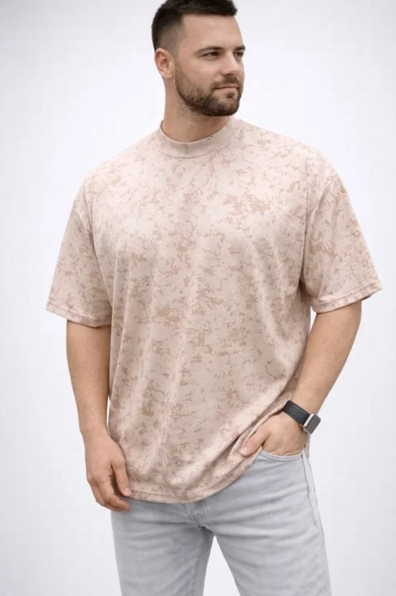 Erkek Premium Tişört OSY Yumuşak Dokulu Yıkamalı Oversize T-Shirt - Bej - Görsel 2