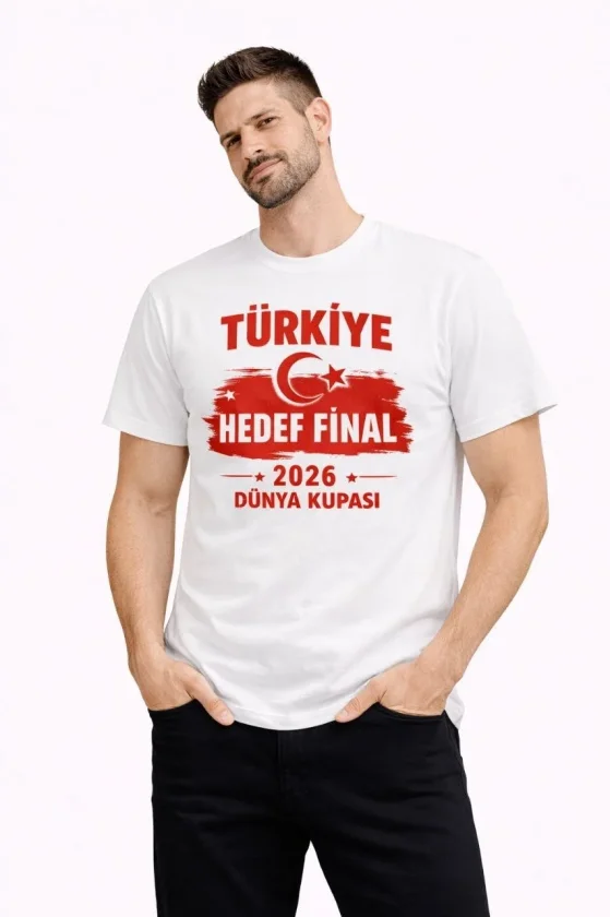 Erkek TÜRKİYE Baskılı Tişört Ay Yıldız 2026 Dünya Kupası Taraftar Forma T-Shirt - Beyaz - Görsel 2