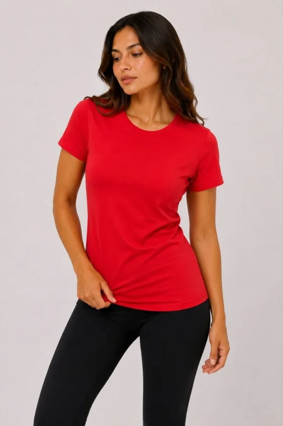 Basic Tişört Bisiklet Yaka Kısa Kol Günlük Yazlık Slim Fit T-shirt Kırmızı