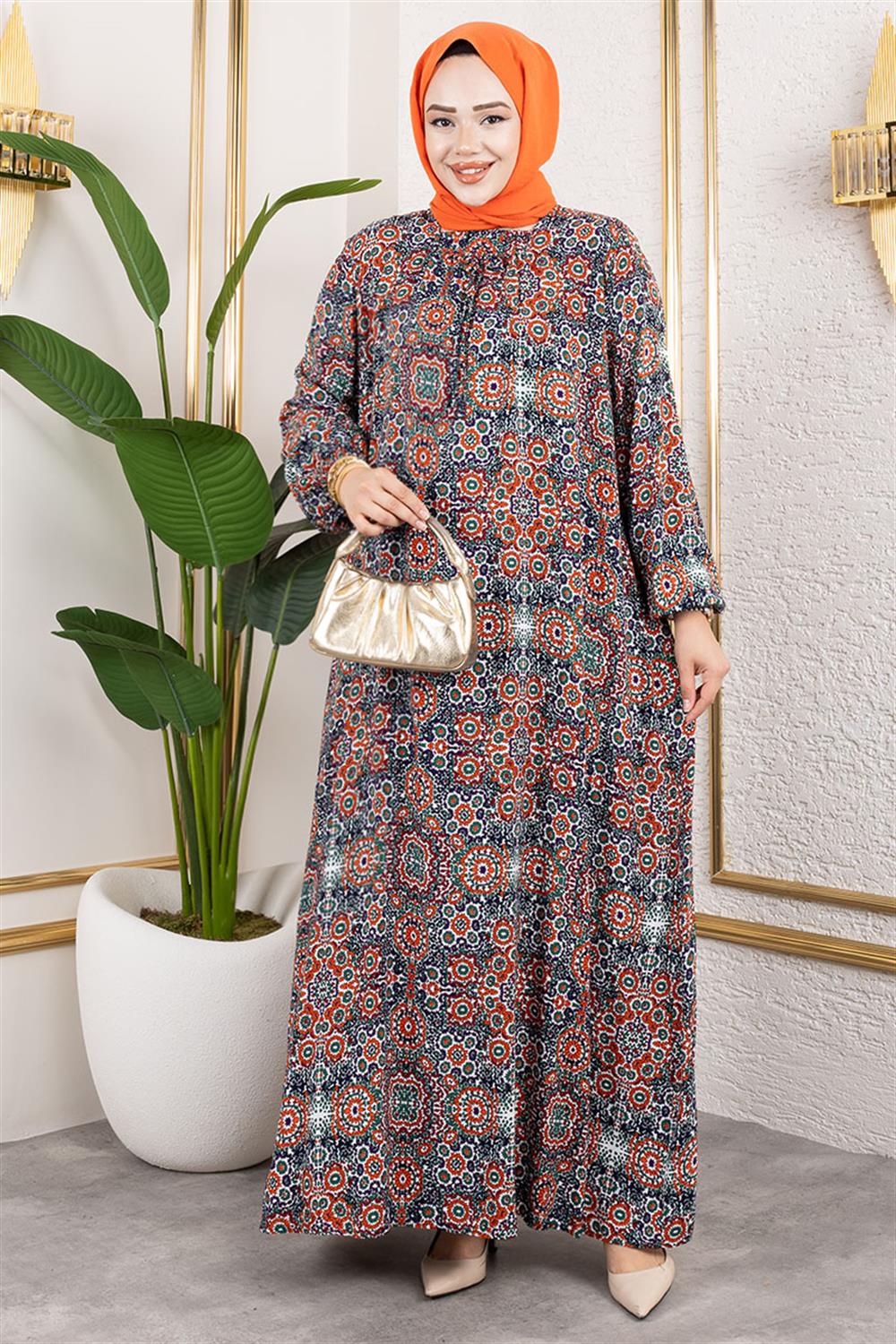 buyuk-beden-desenli-elbise-zumrut-yesili-389894-78-B blank