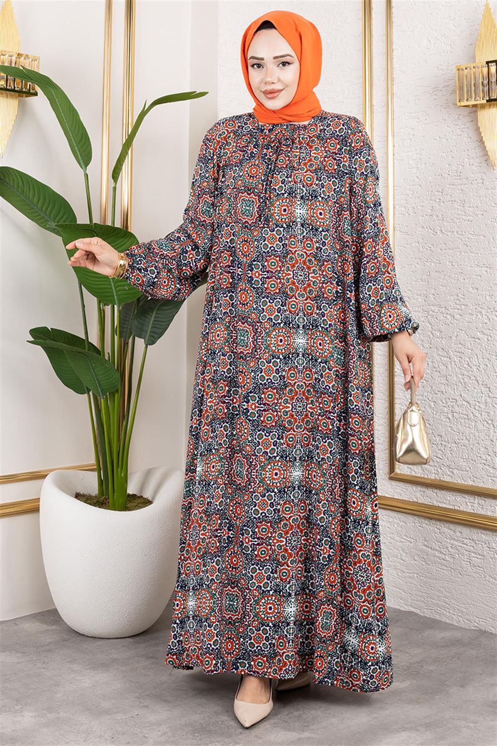 buyuk-beden-desenli-elbise-zumrut-yesili-389895-78-B blank