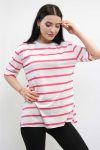 Striped Combed Cotton Tshirt Pink