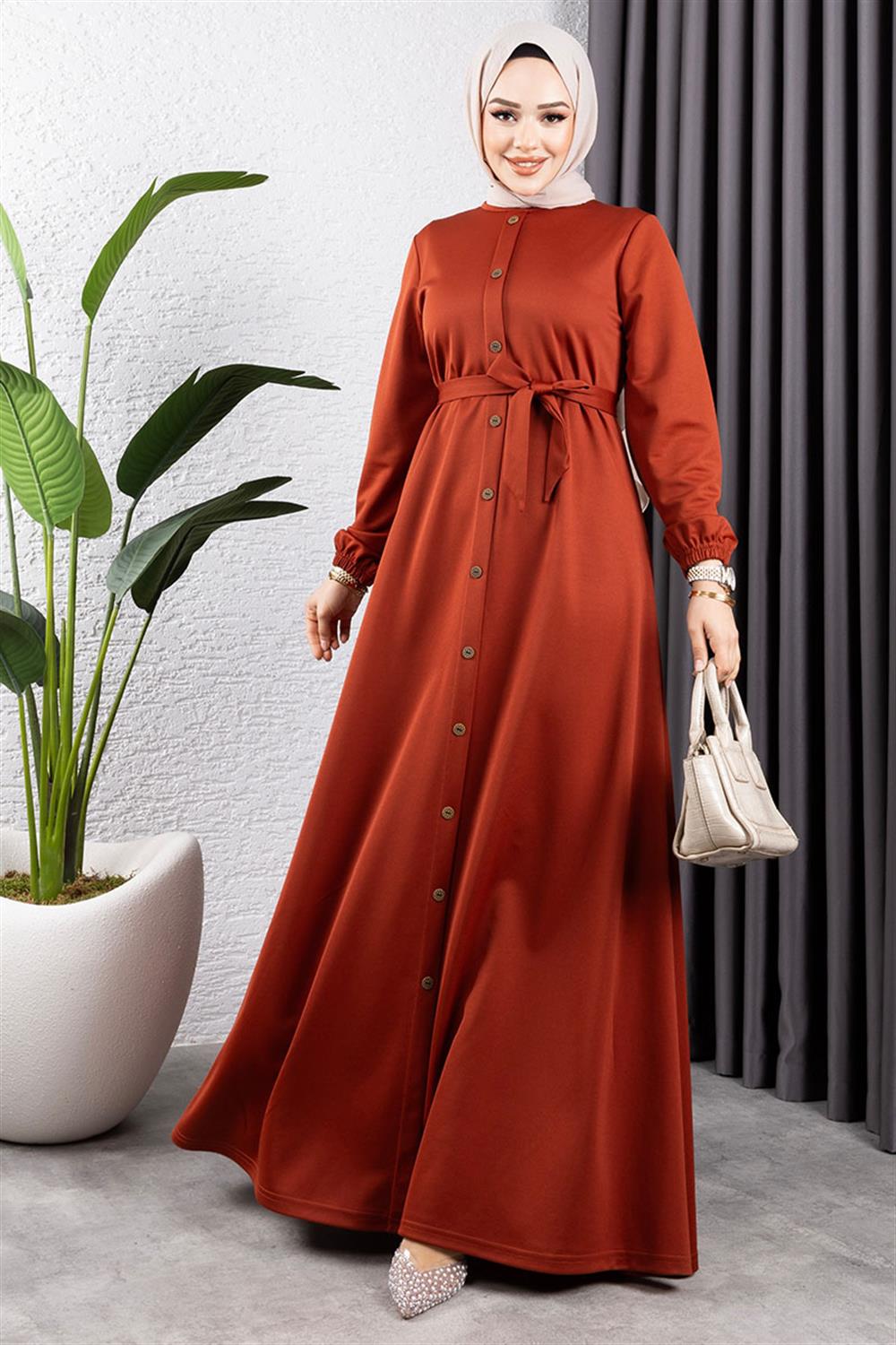 dugme-detayli-kemerli-elbise-kiremit-390636-78-B blank