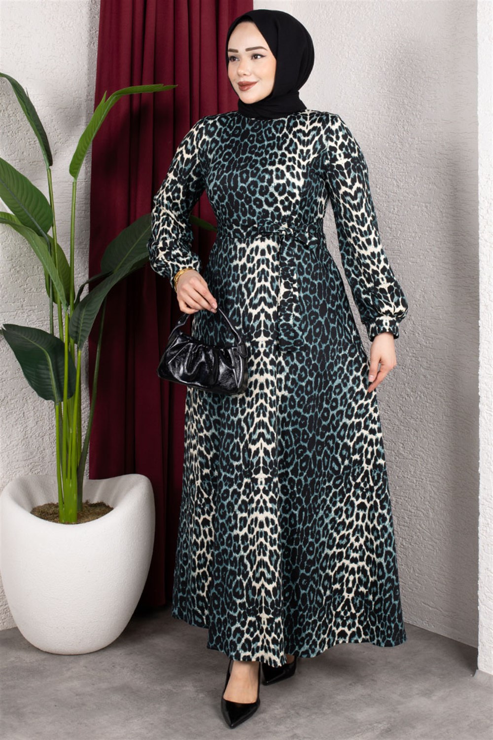 kemer-detayli-desenli-elbise-yesil-393346-79-B blank