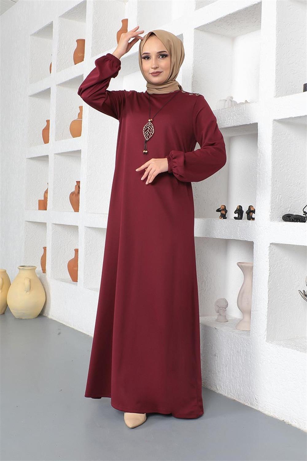 kolyeli-bisiklet-yaka-tesettur-elbise-bordo-390793-78-B blank
