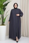 Medina Silk Hijab Pleat Detailed Abaya MDC-0165 Smoked