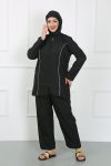 Moda Çizgi Plus Size Hijab Large Swimsuit Black 44010