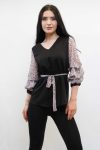 Moda Çizgi Gathered Chiffon Sleeve Blouse Black