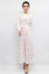 Moda Çizgi Floral Pattern Dress Ecru