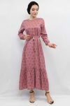 Moda Çizgi Floral Patterned Dress Dusty Rose