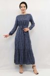 Moda Çizgi Floral Patterned Dress Indigo