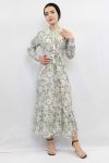 Moda Çizgi Floral Pattern Pleated Dress Mint