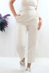 Moda Çizgi Button Accessory High Waist Trousers Ecru