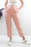 Moda Çizgi Button Accessory High Waist Trousers Powder