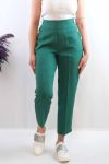 Moda Çizgi Button Accessory High Waist Trousers Emerald