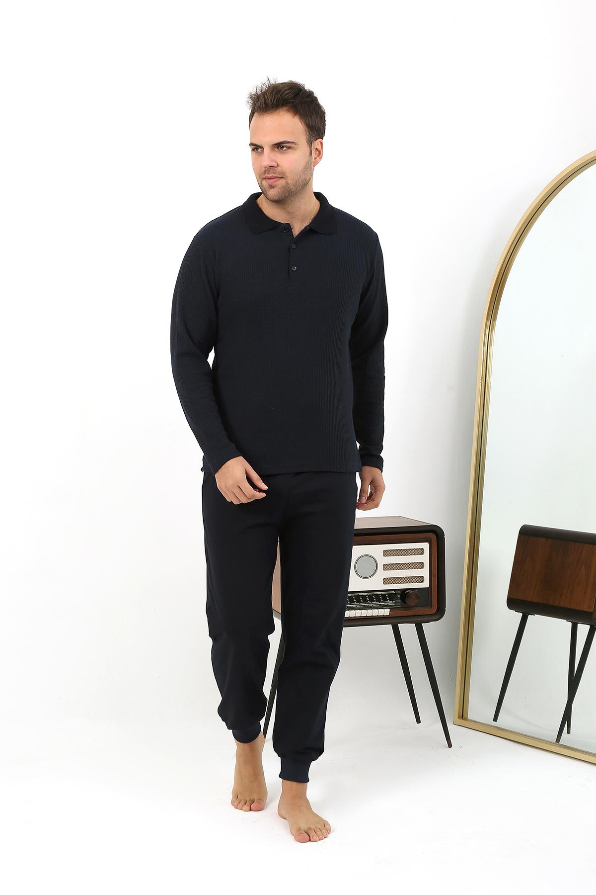 moda-cizgi-erkek-polo-yaka-uzun-kol-penye-pijama-takimi-6862-lacivert-385827-77-B blank