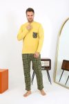 Moda Çizgi Erkek Uzun Kol Penye Sarı Pijama Takımı 6861