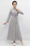 Moda Çizgi Seersucker Dress Gray