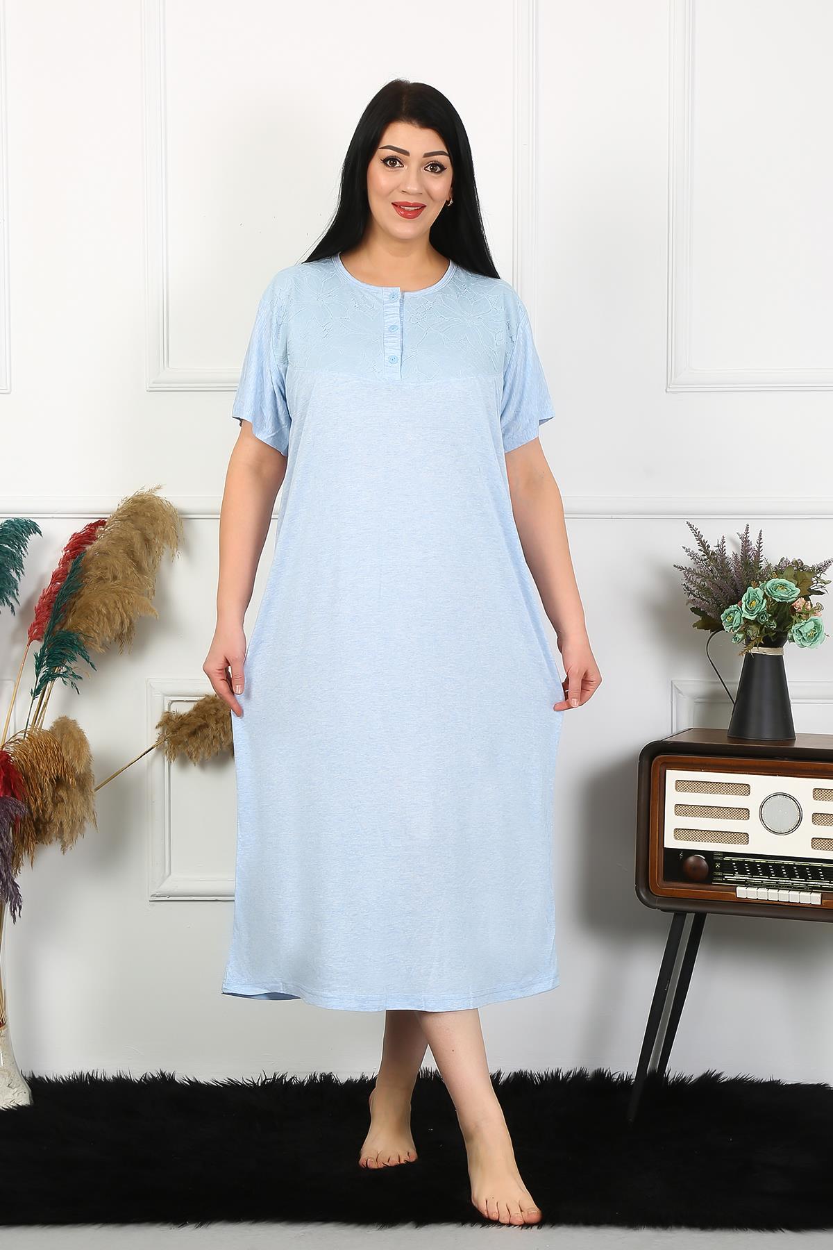 moda-cizgi-kadin-buyuk-beden-kisa-kol-mavi-dantelli-anne-gecelik-1376-383627-77-B blank