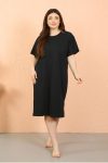 Moda Çizgi Women's Plus Size Combed Cotton Short Sleeve Black Nightgown 12502