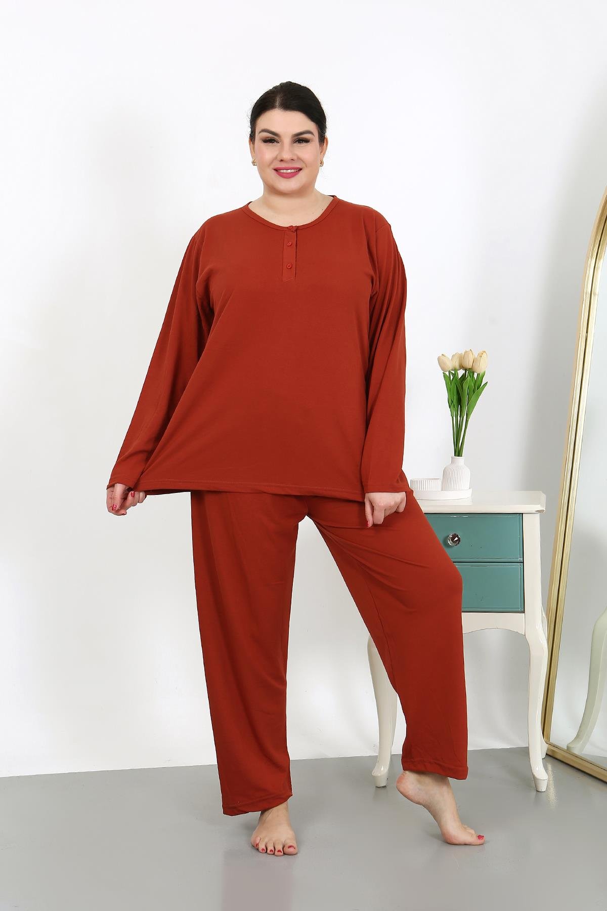 moda-cizgi-kadin-buyuk-beden-uzun-kol-penye-pijama-takimi-kiremit-202501-386427-77-B blank