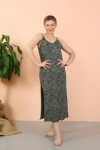 Moda Çizgi Women's Rope Strap Slit Long Khaki Nightgown 90120
