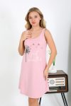 Moda Çizgi Kadın Kalın Askılı Penye Gecelik Pembe 1777