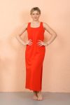 Moda Çizgi Women's Thick Strap Slit Long Red Nightgown 90110