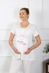 Moda Çizgi Women's Short Sleeve Pregnant Maternity Pajama Set Ecru 45210
