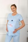 Moda Çizgi Women's Short Sleeve Pregnant Maternity Pajama Set Blue 45210