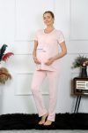 Moda Çizgi Women's Short Sleeve Pregnant Maternity Pajama Set Powder 45210