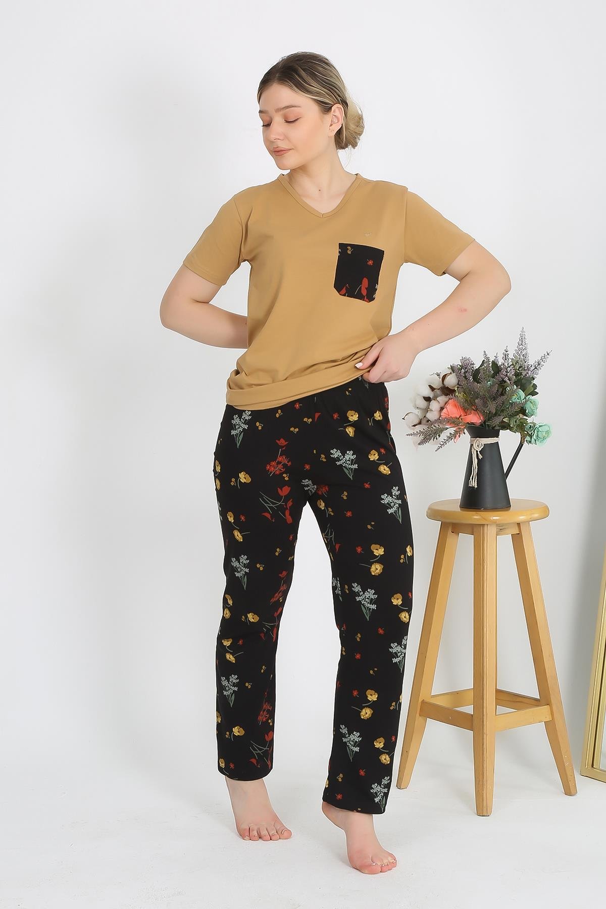 moda-cizgi-kadin-kisa-kol-pamuk-penye-pijama-takim-hardal-4214-384292-77-B blank