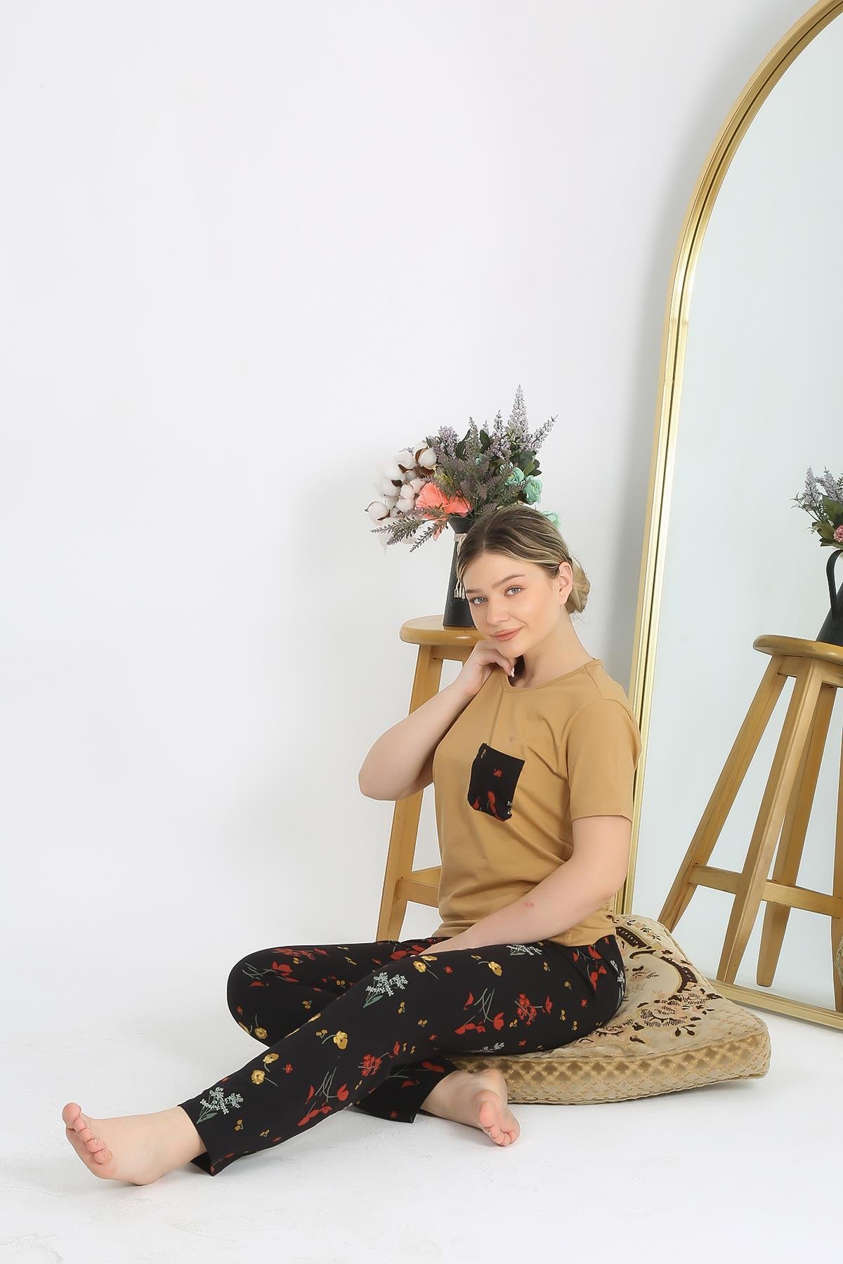 moda-cizgi-kadin-kisa-kol-pamuk-penye-pijama-takim-hardal-4214-384293-77-B blank