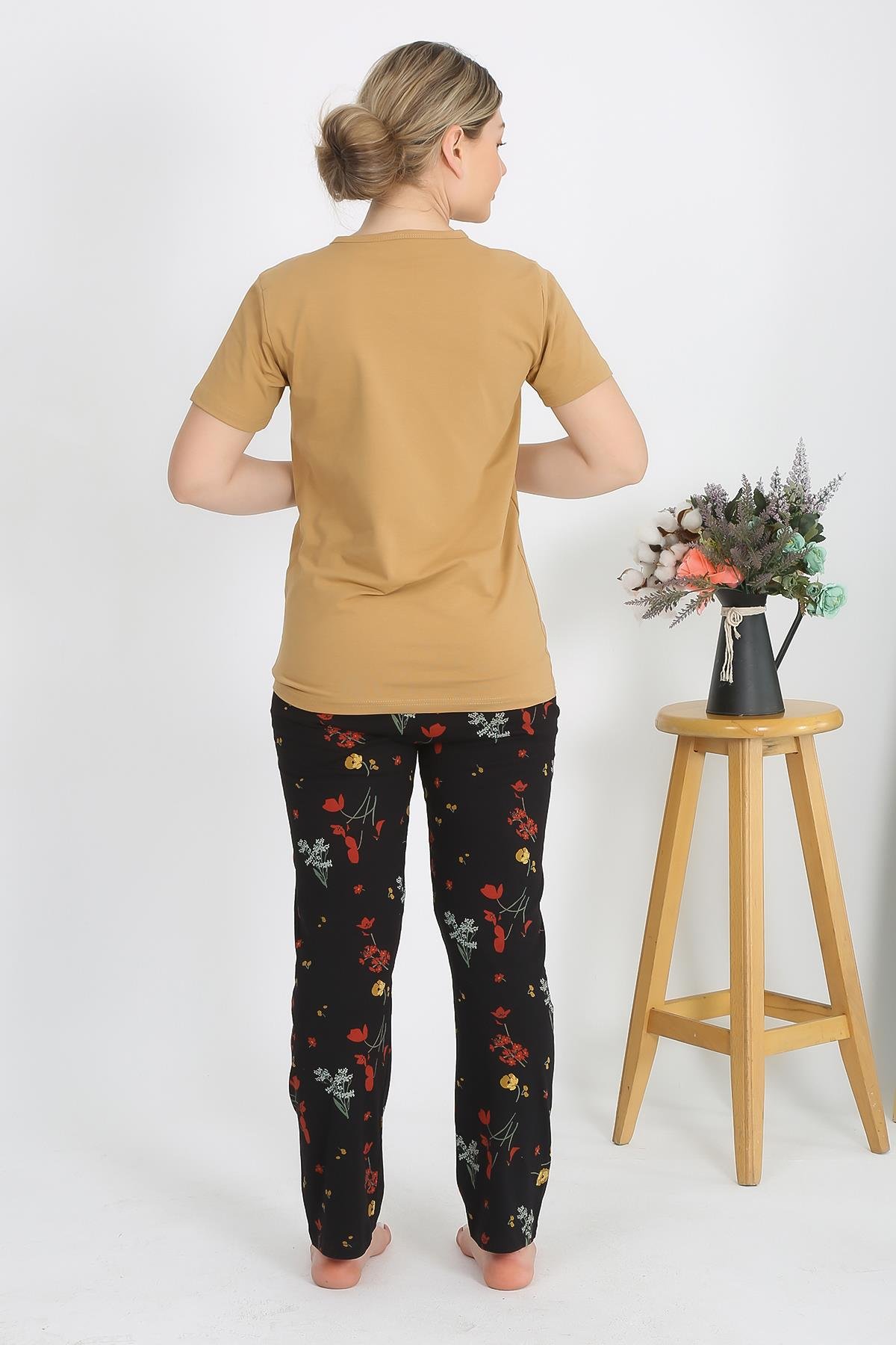 moda-cizgi-kadin-kisa-kol-pamuk-penye-pijama-takim-hardal-4214-384294-77-B blank