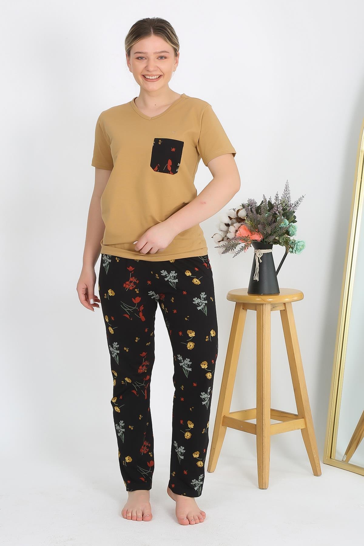 moda-cizgi-kadin-kisa-kol-pamuk-penye-pijama-takim-hardal-4214-384295-77-B blank