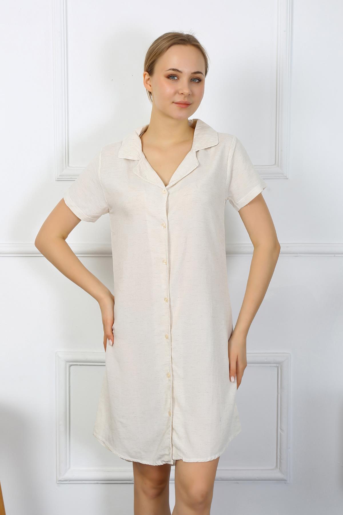 moda-cizgi-kadin-pamuk-keten-kisa-kol-dugmeli-krem-tunik-gecelik-13108-383603-77-B blank