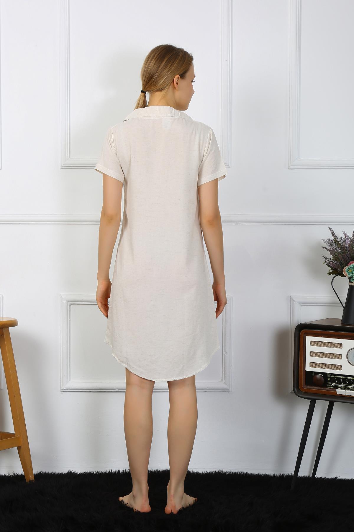 moda-cizgi-kadin-pamuk-keten-kisa-kol-dugmeli-krem-tunik-gecelik-13108-383606-77-B blank