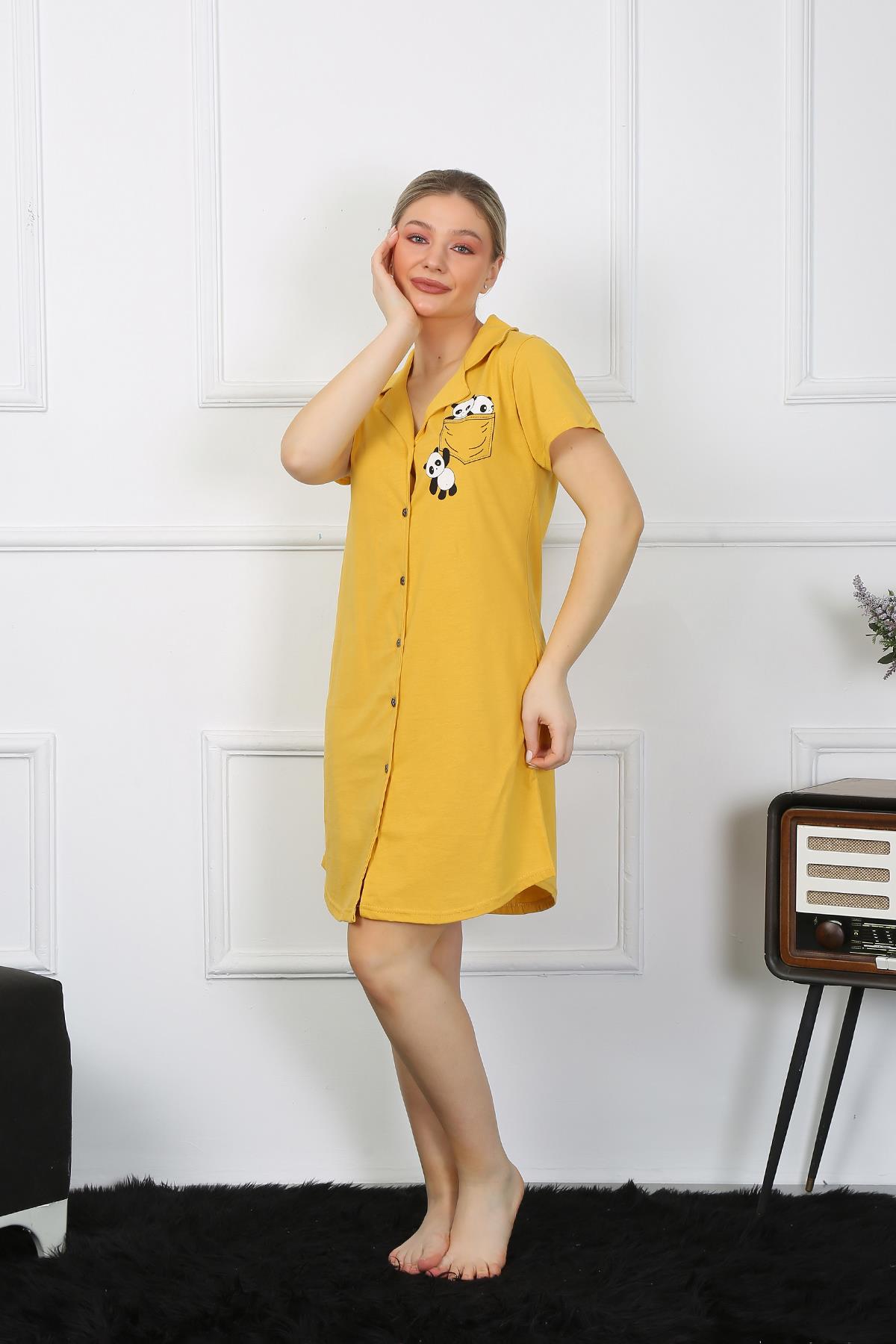 moda-cizgi-kadin-pamuk-penye-kisa-kol-dugmeli-sari-tunik-gecelik-13109-383368-77-B blank
