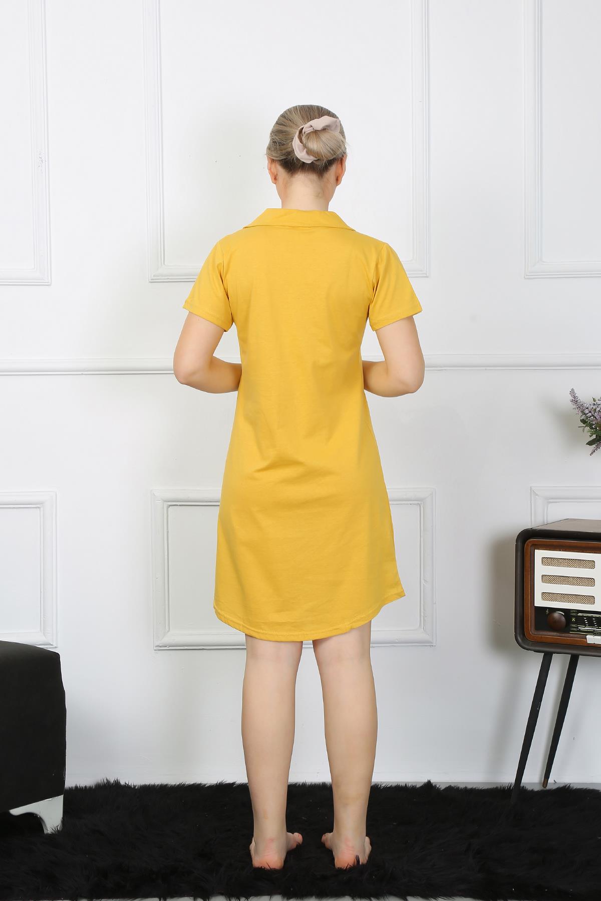 moda-cizgi-kadin-pamuk-penye-kisa-kol-dugmeli-sari-tunik-gecelik-13109-383369-77-B blank