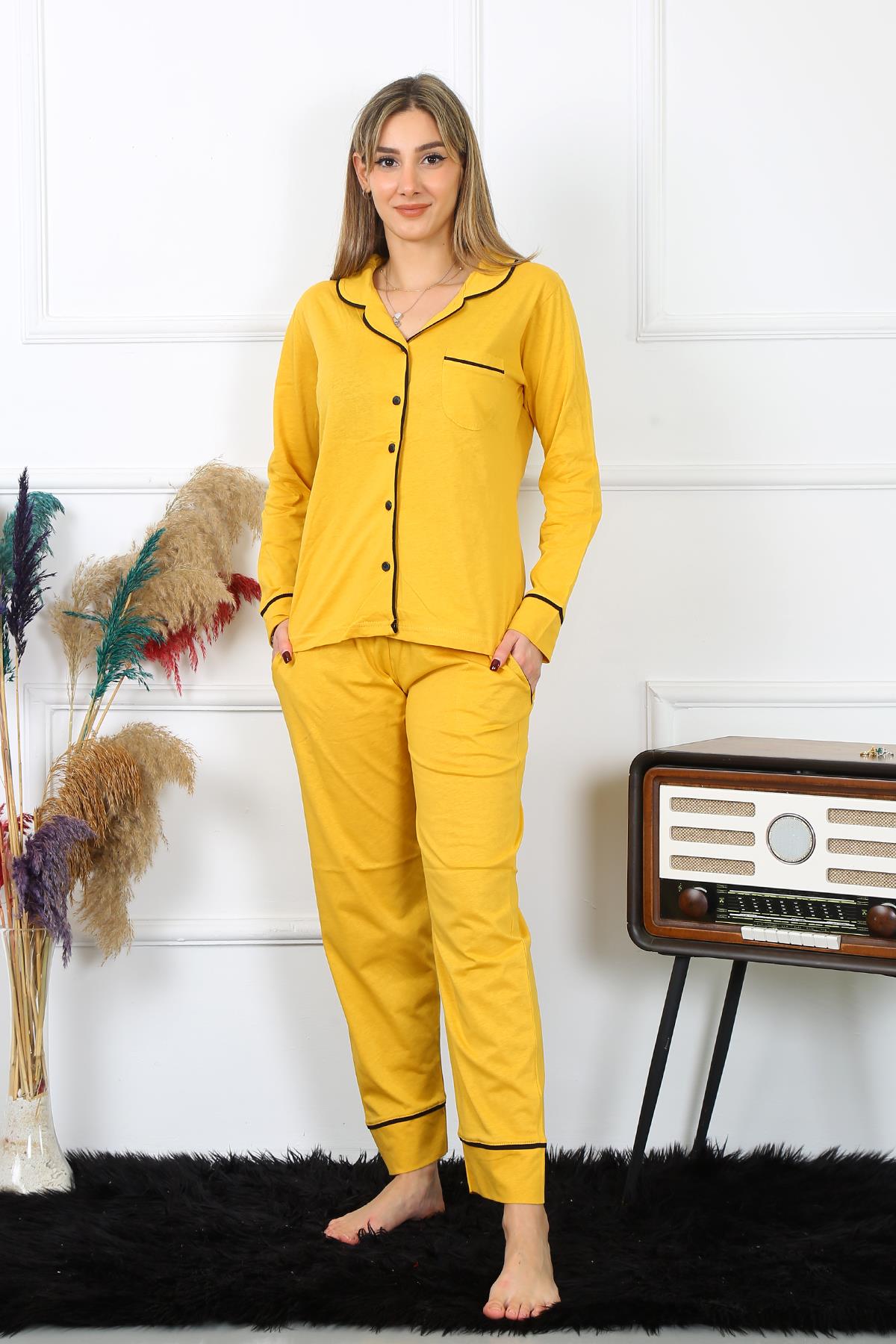 moda-cizgi-kadin-pamuk-penye-onden-dugmeli-uzun-kol-sari-pijama-takim-2782-383412-77-B blank