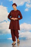 Moda Çizgi Women's Full Hijab Claret Red Swimsuit 31060