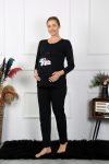 Moda Çizgi Women's Long Sleeve Pregnant Maternity Pajama Set Black 45501